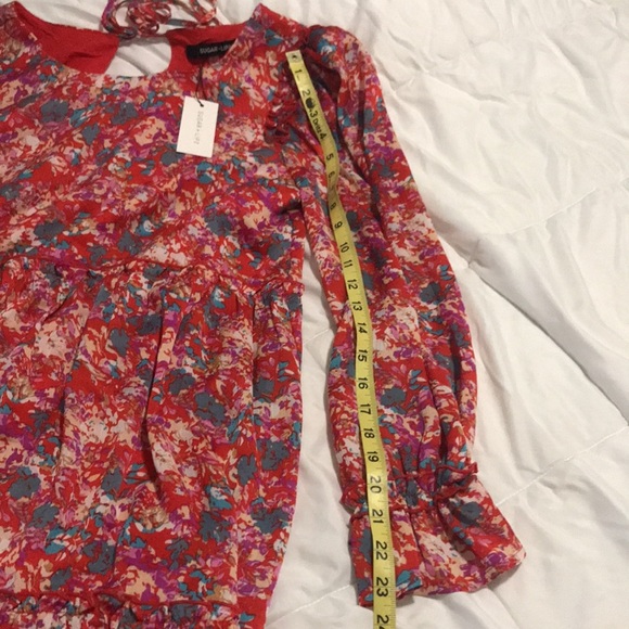 ✨Sugarlips✨ NWT Floral Printed Long Sleeve Dress Size Small Red Oversized Flowy - Picture 13 of 14